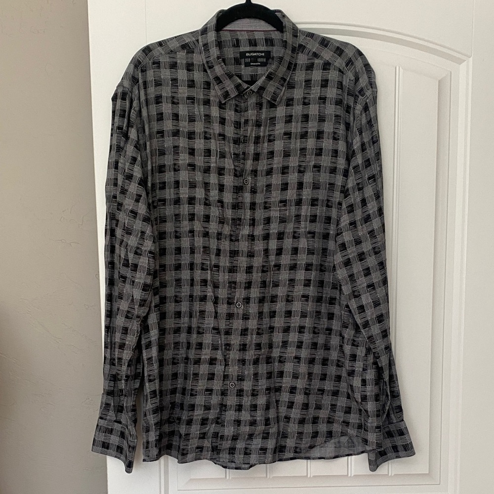 Bugatchi Black and Gray Plaid Men's Shirt